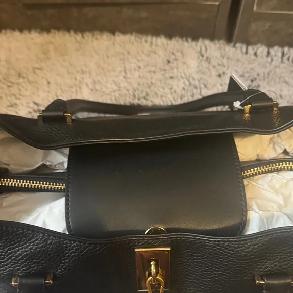 Karl Lagerfeld Black Leather Tote with Gold-Tone Accent With Added Charm & Dusty - Picture 7 of 16